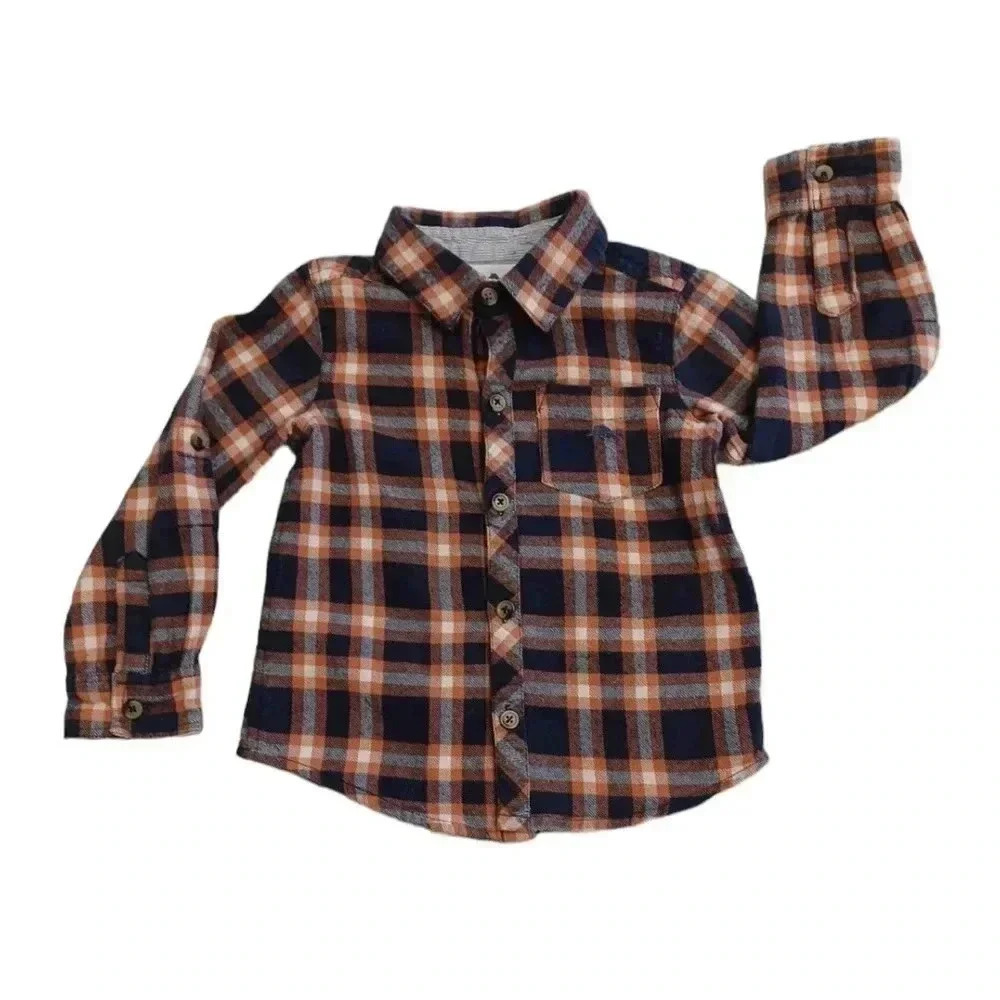 Tommy Bahama Orange And Blue Plaid Long Sleeve Button Up Top Size 3T